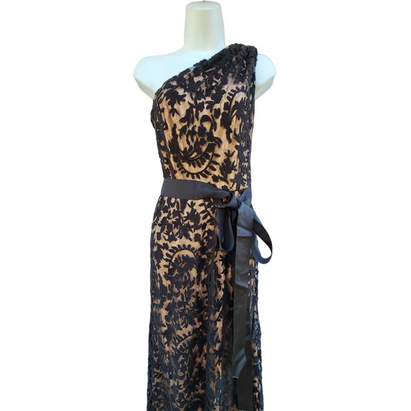 Tadashi Shoji one shoulder black lace cocktail party maxi dress 2 - Picture 4 of 13